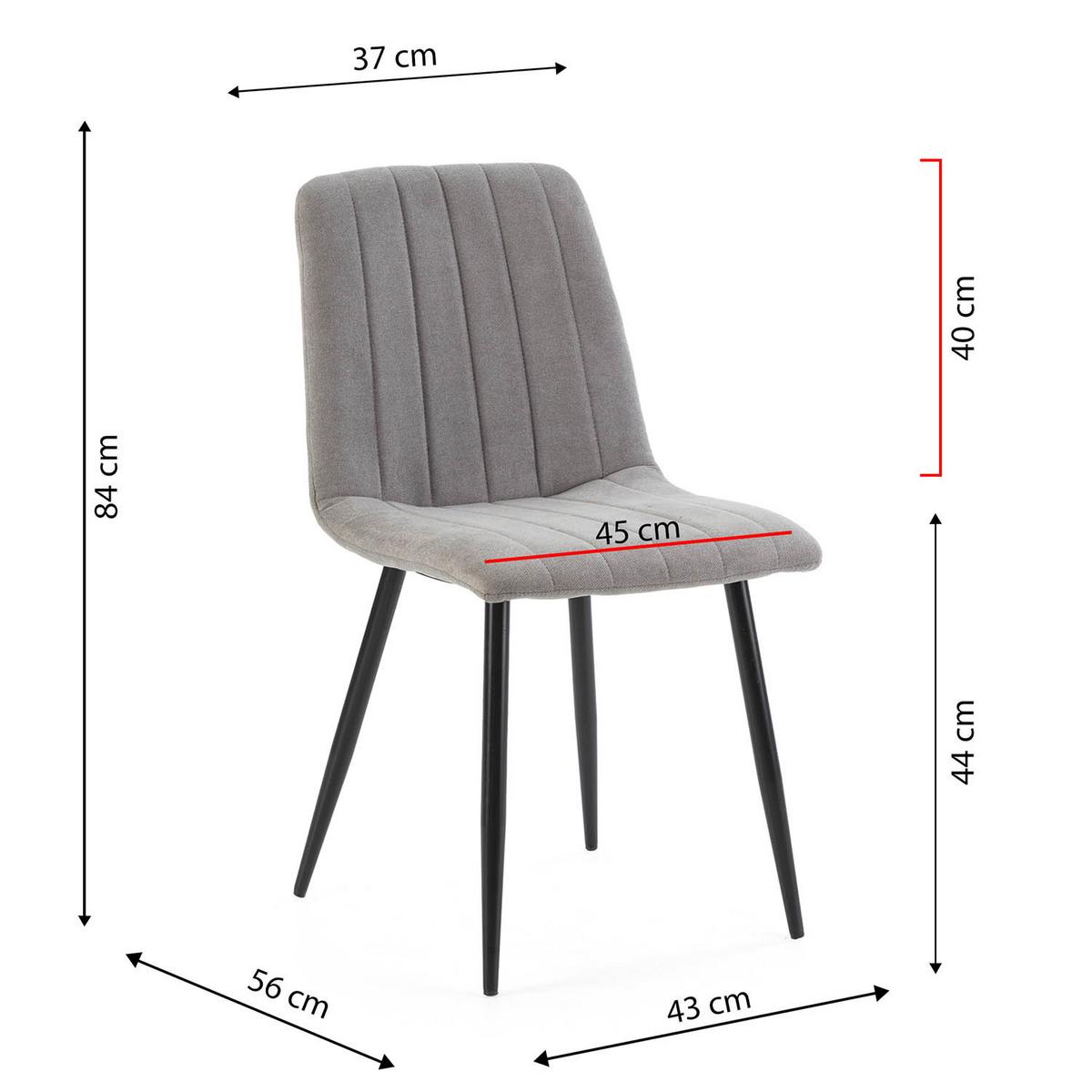 STUHL 4er-Set Sagi grauem Stoff - Grau, Textil/Metall (45/84/56cm) - VS Venta-stock