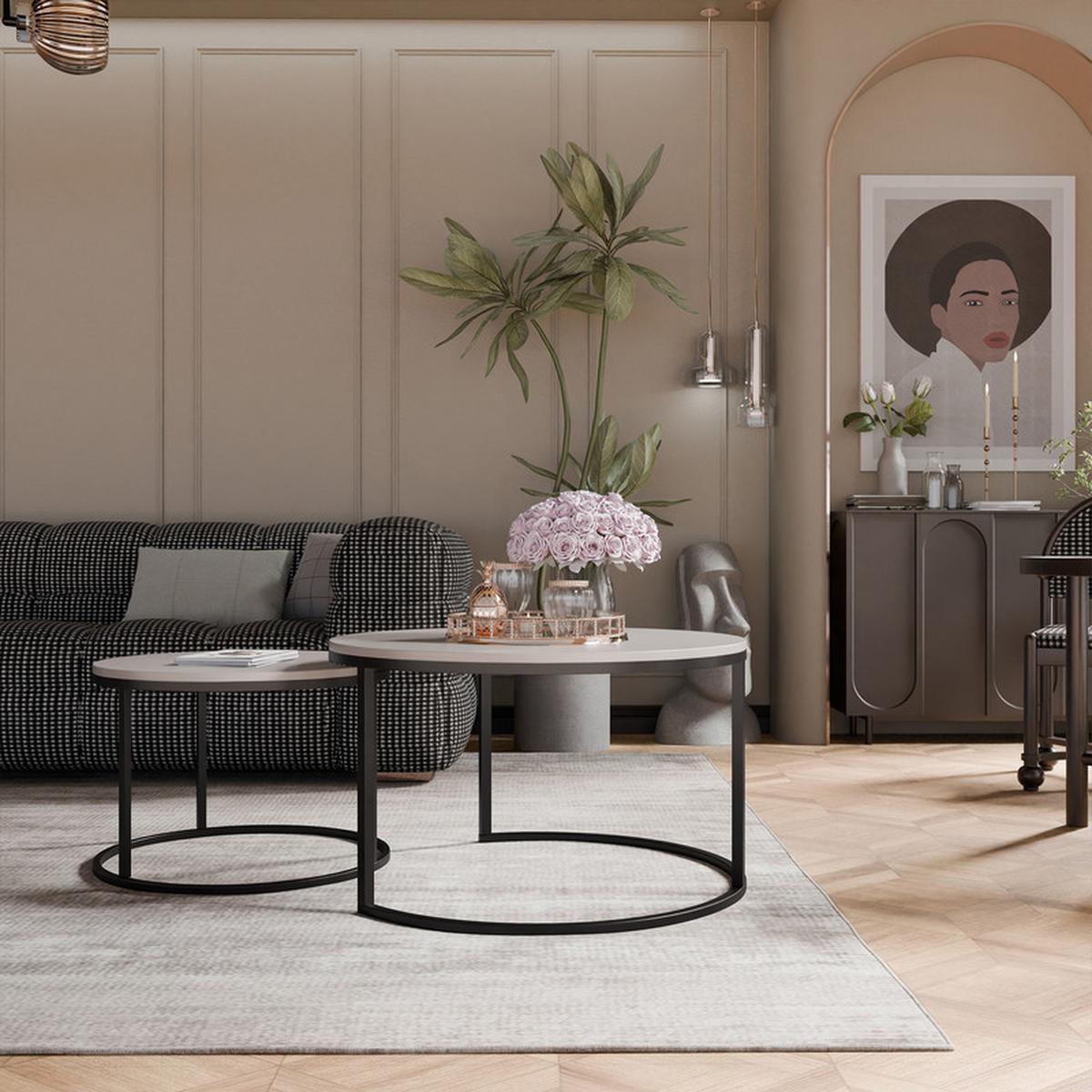 COUCHTISCH-SET LAVO 70/50 cm Runden, Schwarz / Kaschmir - Kaschmir/Schwarz, Metall (70/70/48cm) - Idohome