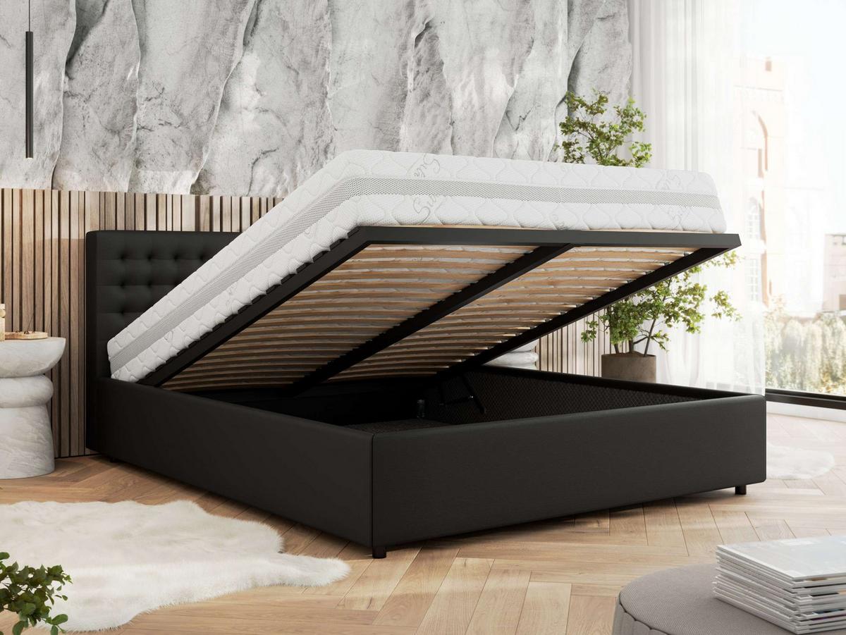 POLSTERBETT PAVO CLASSIC 140/200 - Schwarz Kunstleder - Multipocket-Matratze - Schwarz, Textil (140/200cm) - MKS