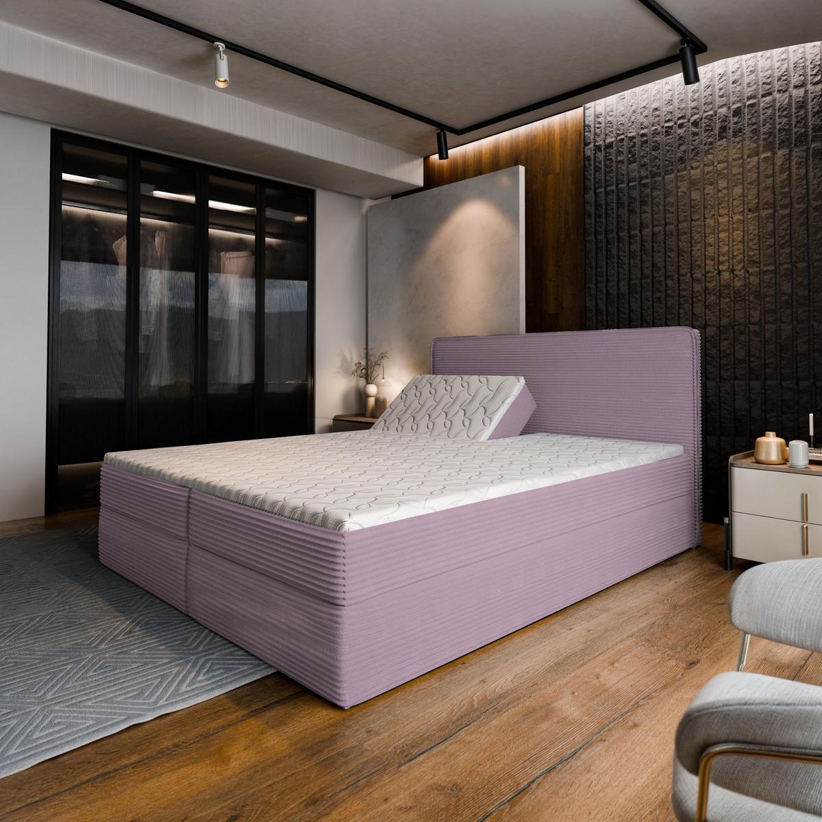 BOXBETT ASTOR 140x200 cm mit Matratze und Topper - Rosa - Rosa, Holz (140/200cm) - MASSENO