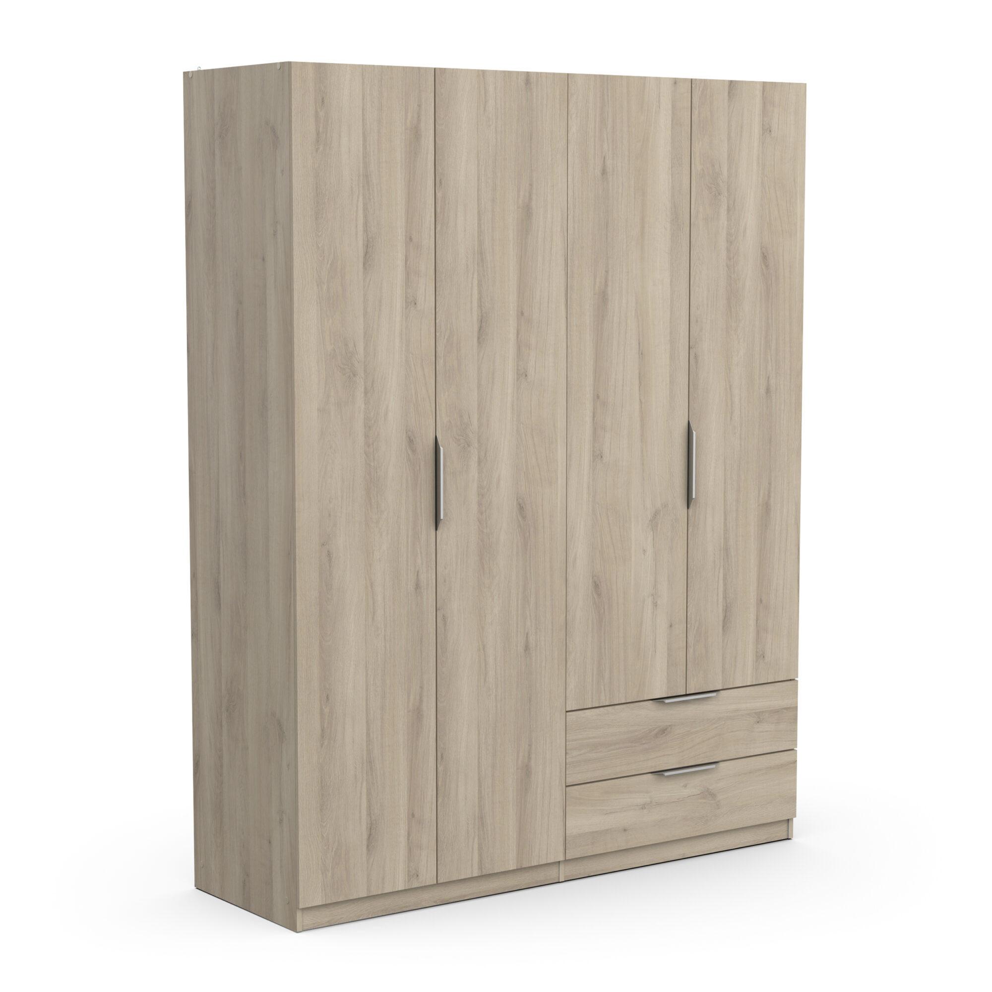 KLEIDERSCHRANK mit 4 Türen und 2 Schubladen Ghost - L157,3 cm - Sonoma Eiche, Holzwerkstoff (51.1/203/204.5cm) - Demeyere