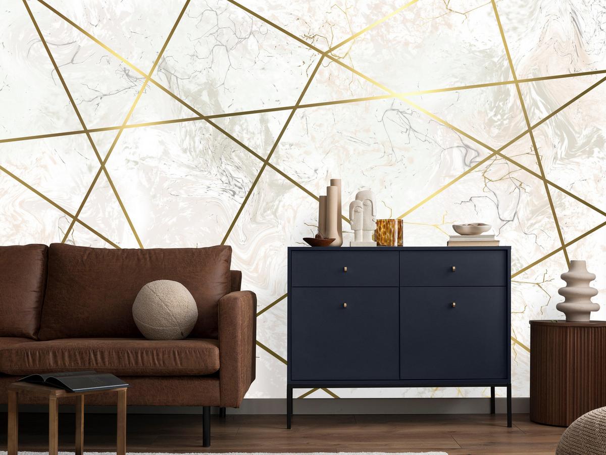 FOTOTAPETE Marmor Linien Abstraktion 250x175 - Gelb/Beige, Papier (250/175cm) - Muralo