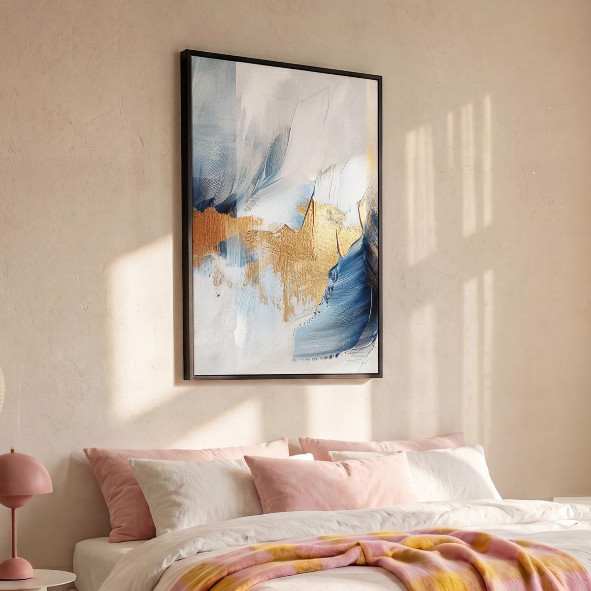 LEINWAND Bilder mit Rahmen - Gold - Blau - Aquarell - Kunst - Modern - 80x120 - Hellblau, Textil (80/120cm) - MuchoWow