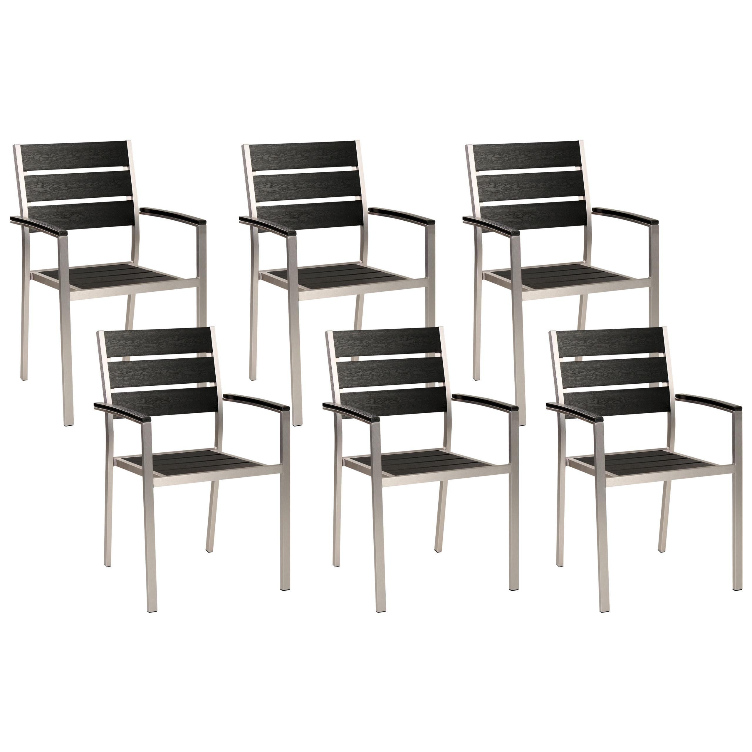 GARTENSTUHL 6er-Set Kunstholz schwarz Vernio - Schwarz, Kunststoff (54/88/57cm) - Beliani