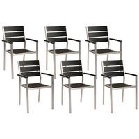 GARTENSTUHL 6er-Set Kunstholz schwarz Vernio - Schwarz, Kunststoff (54/88/57cm) - Beliani