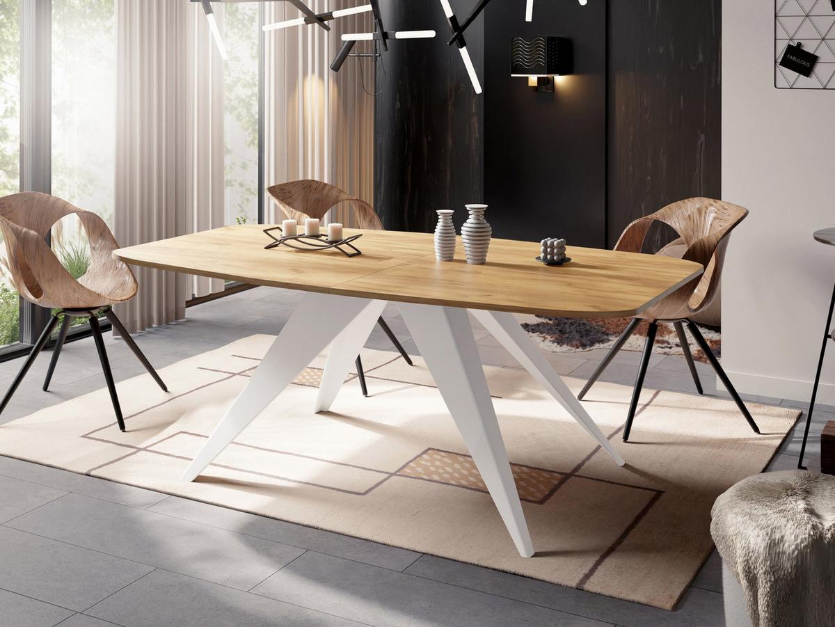 ESSTISCH Fatina rechteckig ausziehbar, Craft Eiche 180-218/90/76 cm - Eiche Wotan/Weiß, Holzwerkstoff/Metall (90/220/76cm) - WFL GROUP