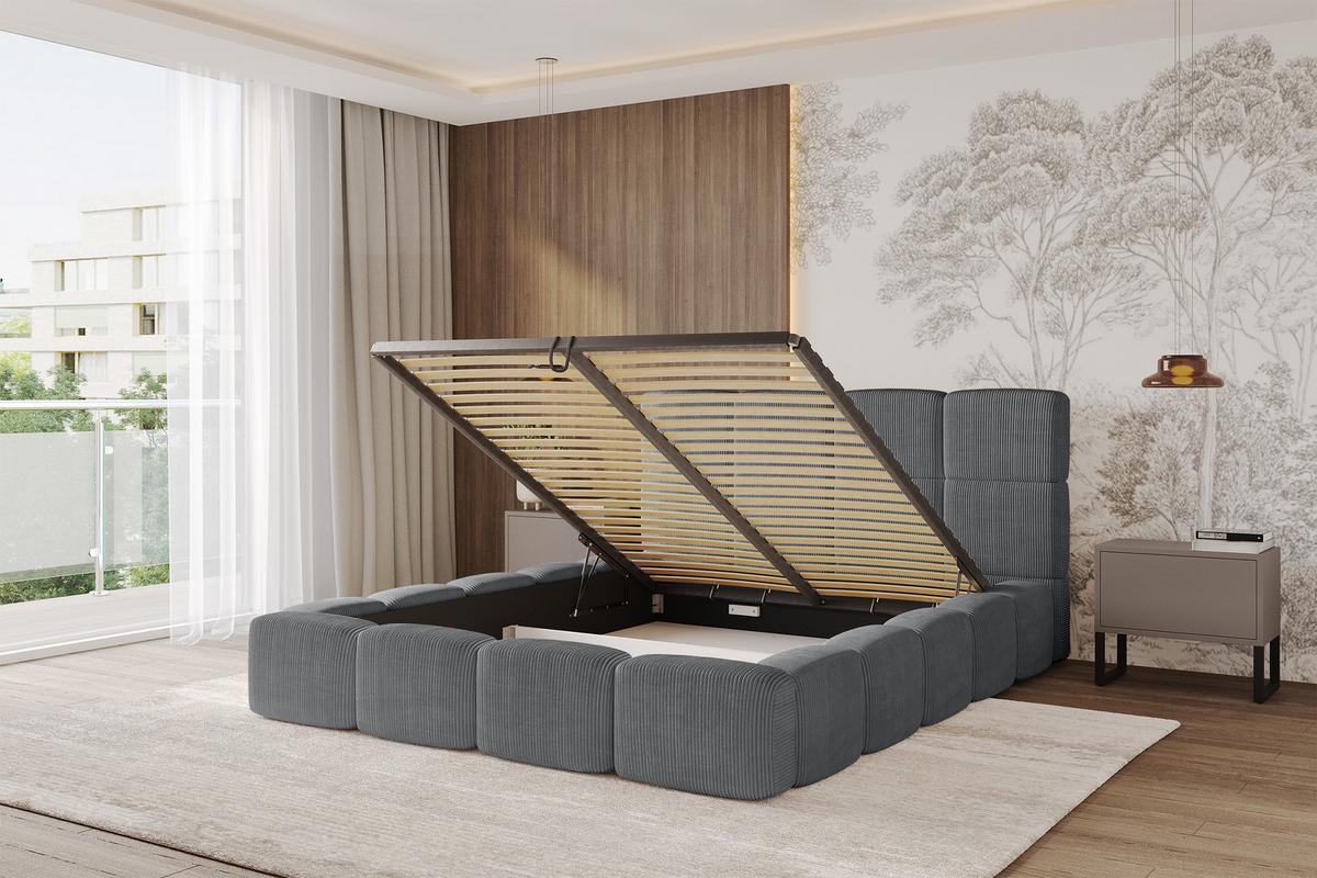 POLSTERBETT mit Bettkasten und Lattenrost, Bett mit Kopfteil, Boxbett ohne Matratze, Doppelbett mit Stauraum - NATA 120x200 Dunkelgrau - Chromfarben, Holzwerkstoff/Textil (120/200cm) - ALTDECOR