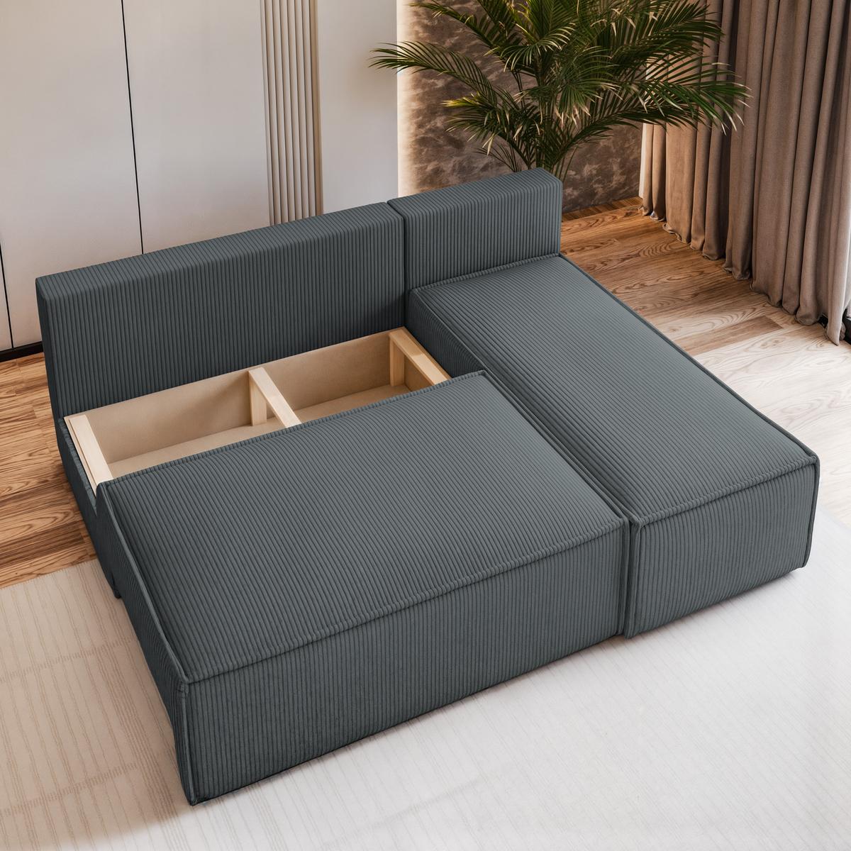 ECKSOFA BRISO P Grau Kordstoff mit Schlaffunktion - Grau, Holz/Kunststoff (200/140cm) - MASSENO