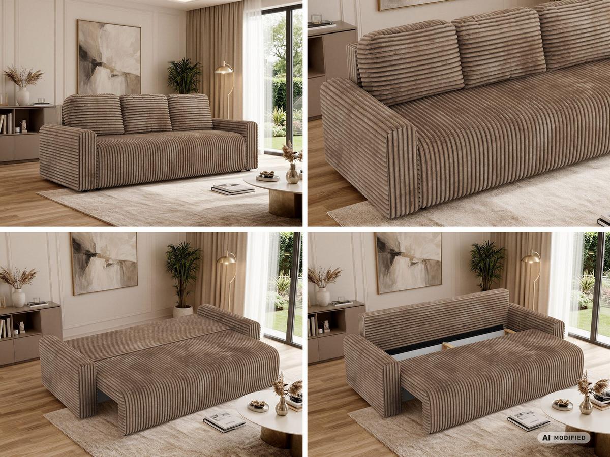 3-SITZER-SOFA NESSARO - Braun Cord - Schwarz/Braun, Kunststoff/Textil (243/92/90cm) - MKS