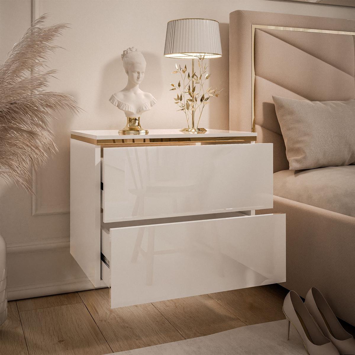 NACHTTISCH AURORA II hängender schrank Weiß / Weiß hochglanz - Weiß Hochglanz, Holzwerkstoff (50/40/37cm) - Lookway