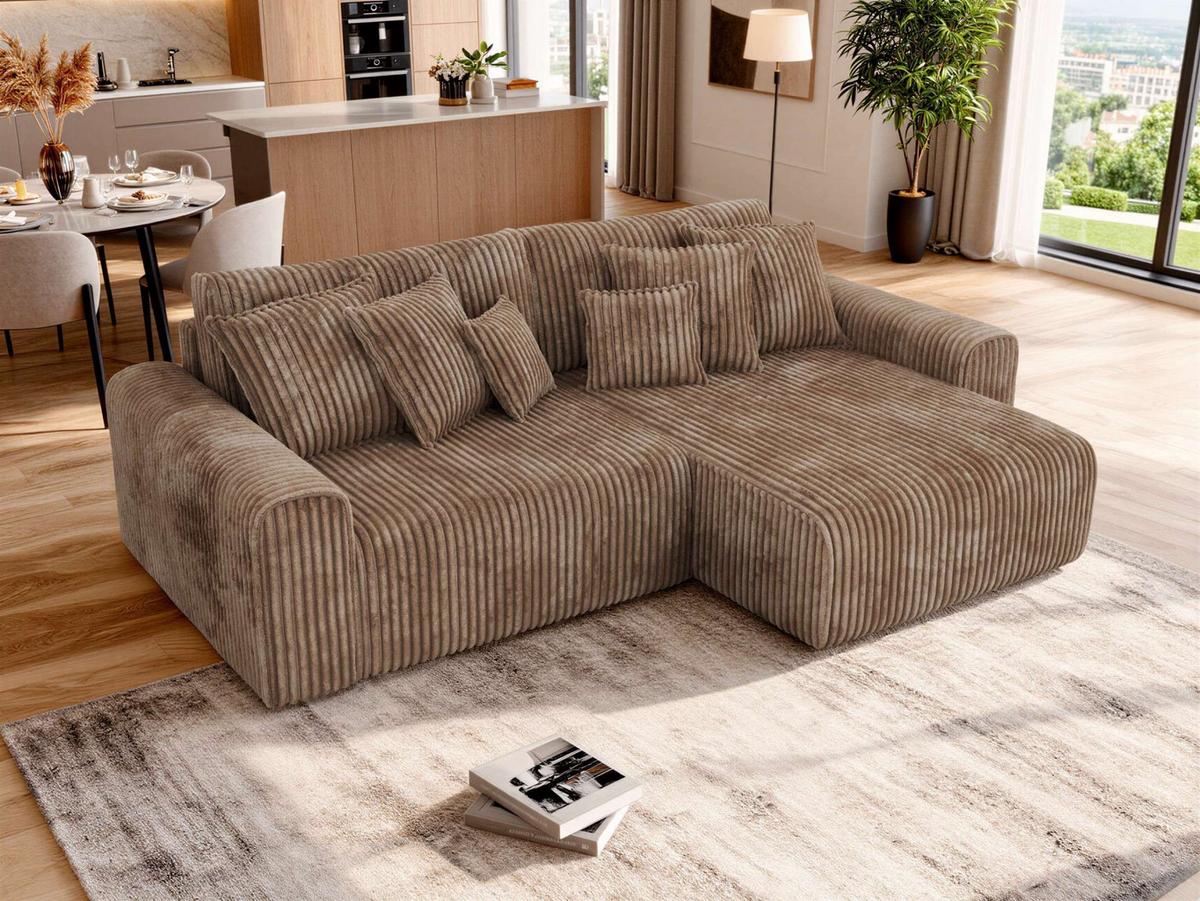 ECKSOFA ELARA L Braun Cord - Schwarz/Braun, Kunststoff/Textil (278/192cm) - MKS