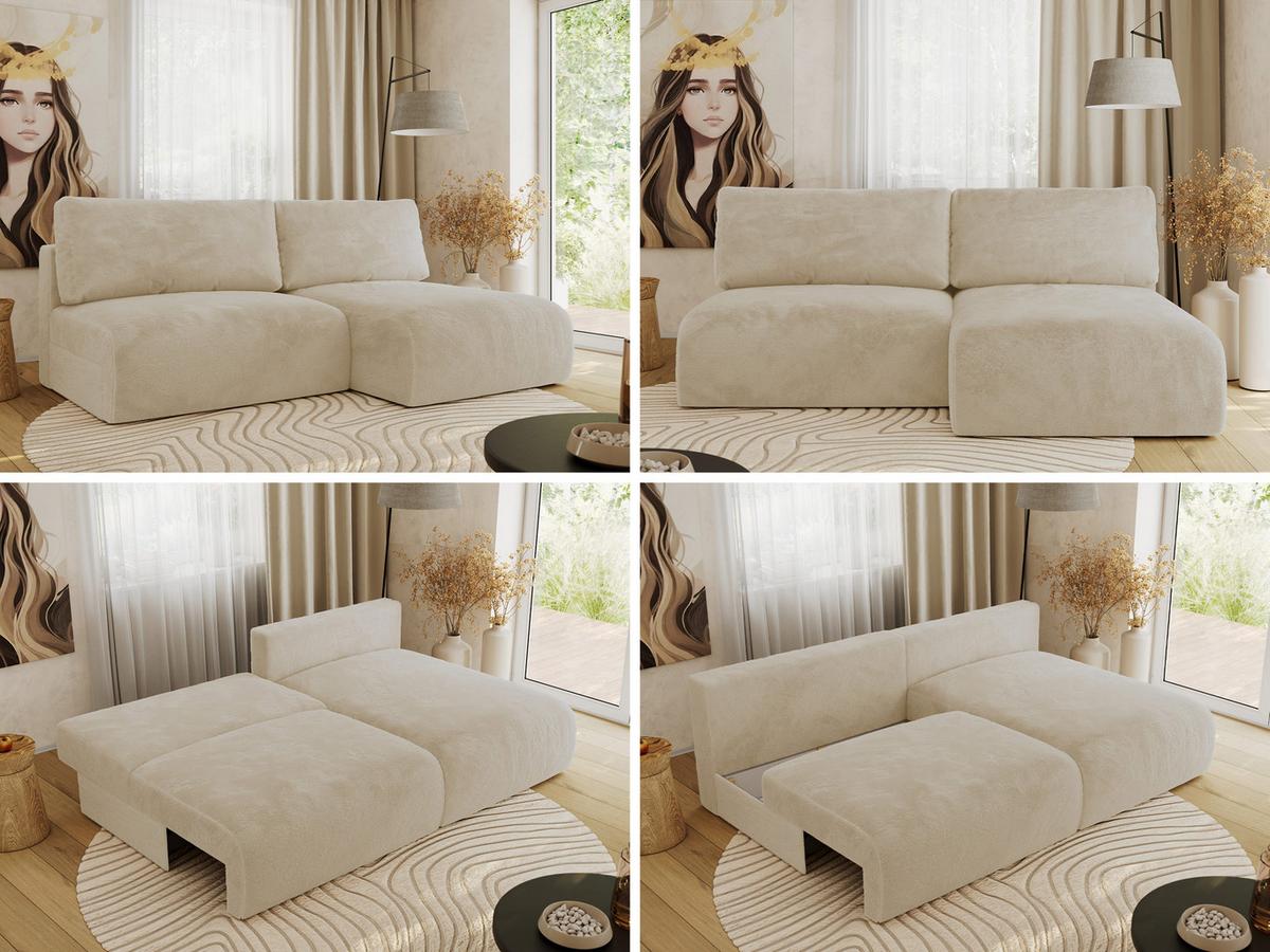 ECKSCHLAFSOFA VIVO L Creme Plüsch - rechts - Creme/Schwarz, Kunststoff/Textil (150/223cm) - MKS