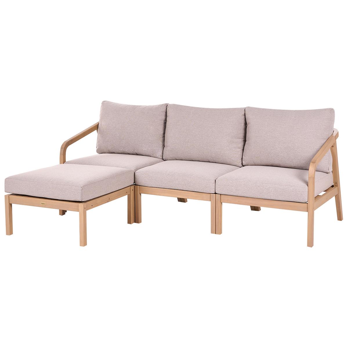 GARTENSOFA Set 3-Sitzer mit Ottomane Akazienholz Hellbraun Rivello - Hellbraun/Beige, Holz (198/84/66cm) - Beliani