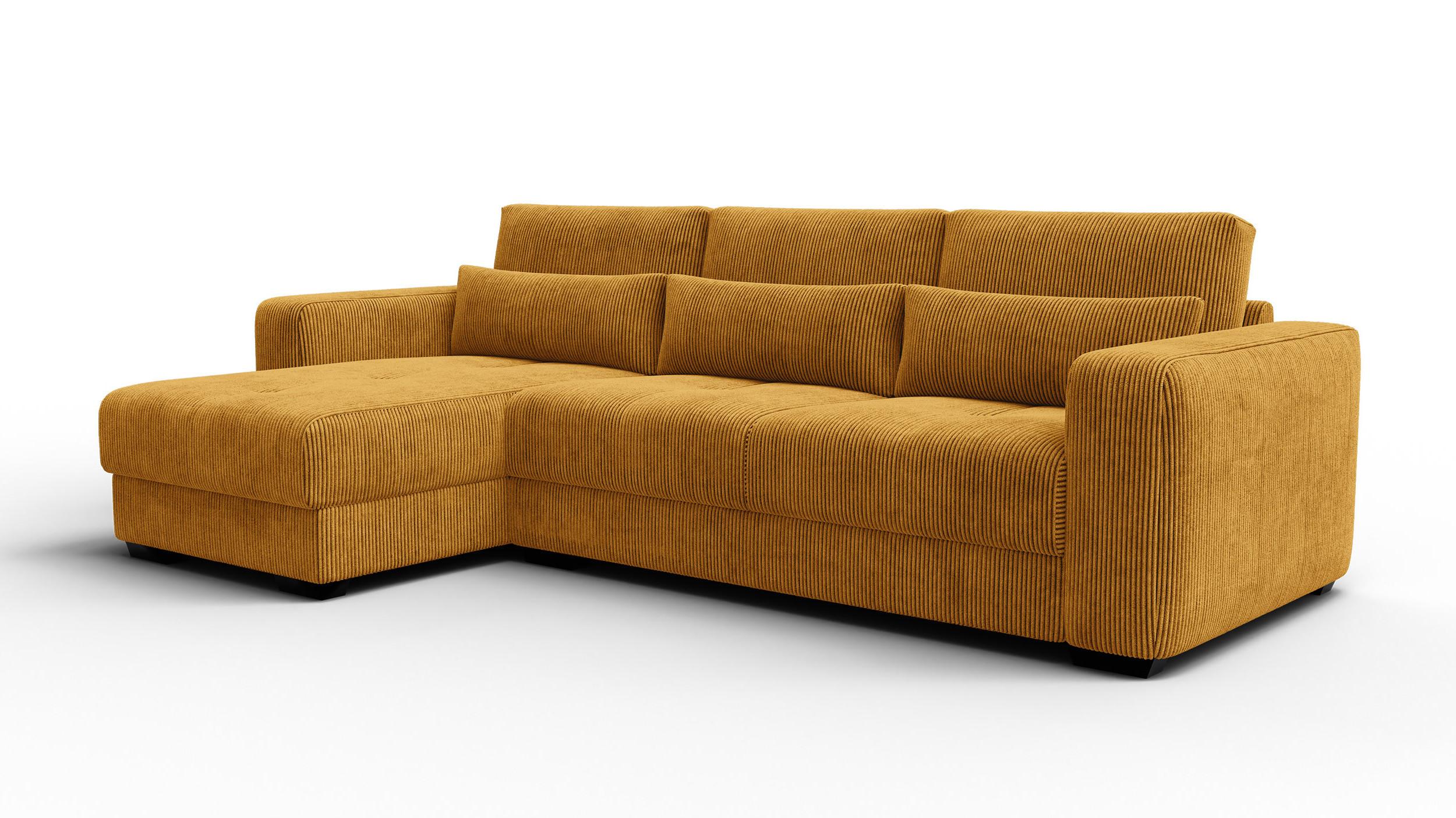 ECKSOFA OLI 4-Sitzer links, safran - Gelb, Holz/Textil (295/172cm) - Wozimo