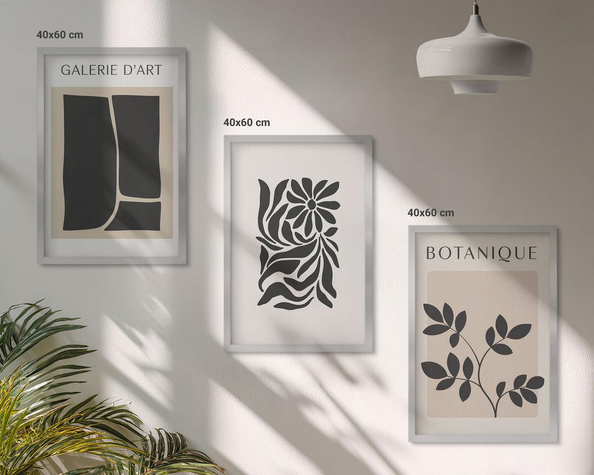 BILDER SET 3er Set - 40x60 cm Silberner Rahmen - Abstrakte Pflanzenmuster - Silberfarben, Kunststoff (40/60cm) - TULUP