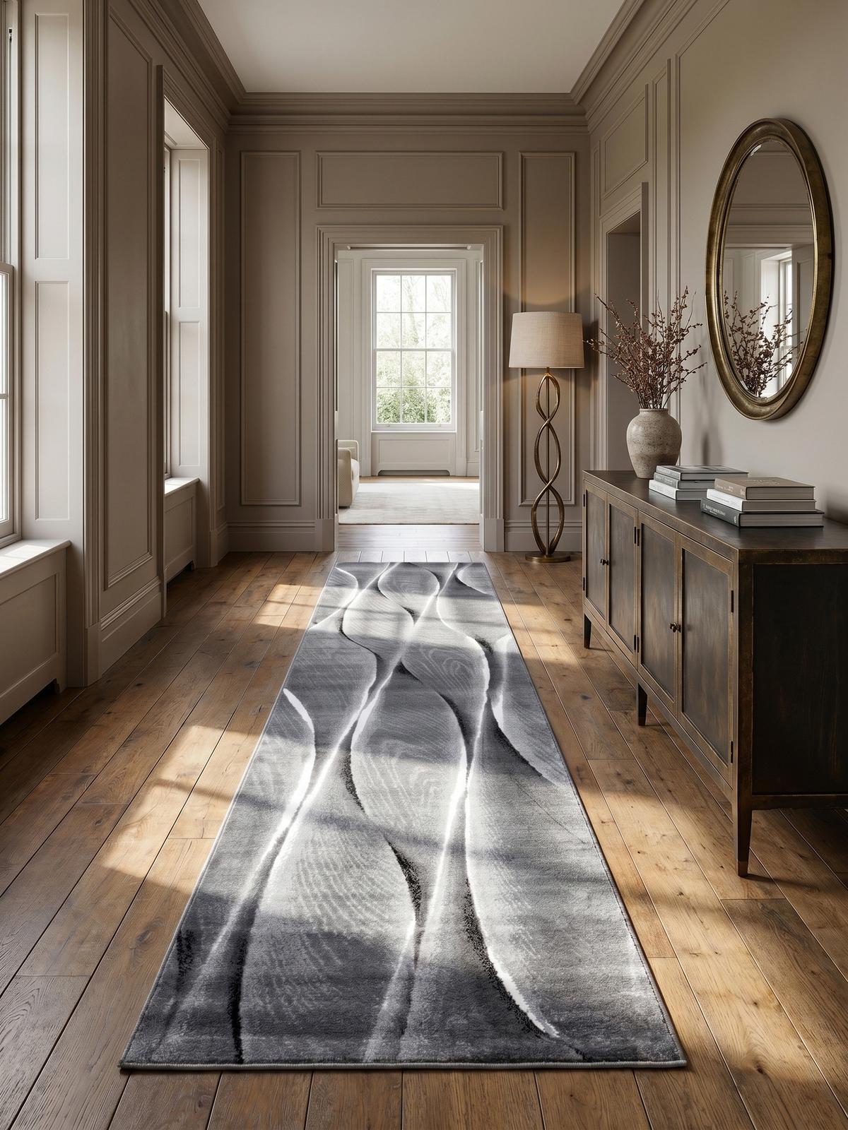 KURZFLORTEPPICH DRAU, mit Farbverlauf, Schwarz, 80 x 300 cm - Grau, Textil (300/80cm) - KADIMA DESIGN