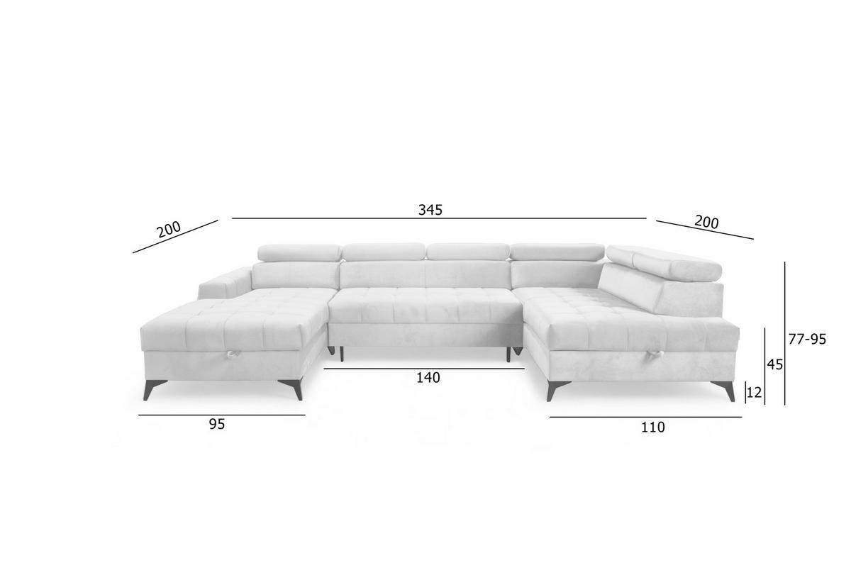 WOHNLANDSCHAFT Arkucio U Beige 345/200/95 cm – großes Sofa mit Schlaffunktion L - Beige/Schwarz, Textil/Metall (200/95/345cm) - AX Living