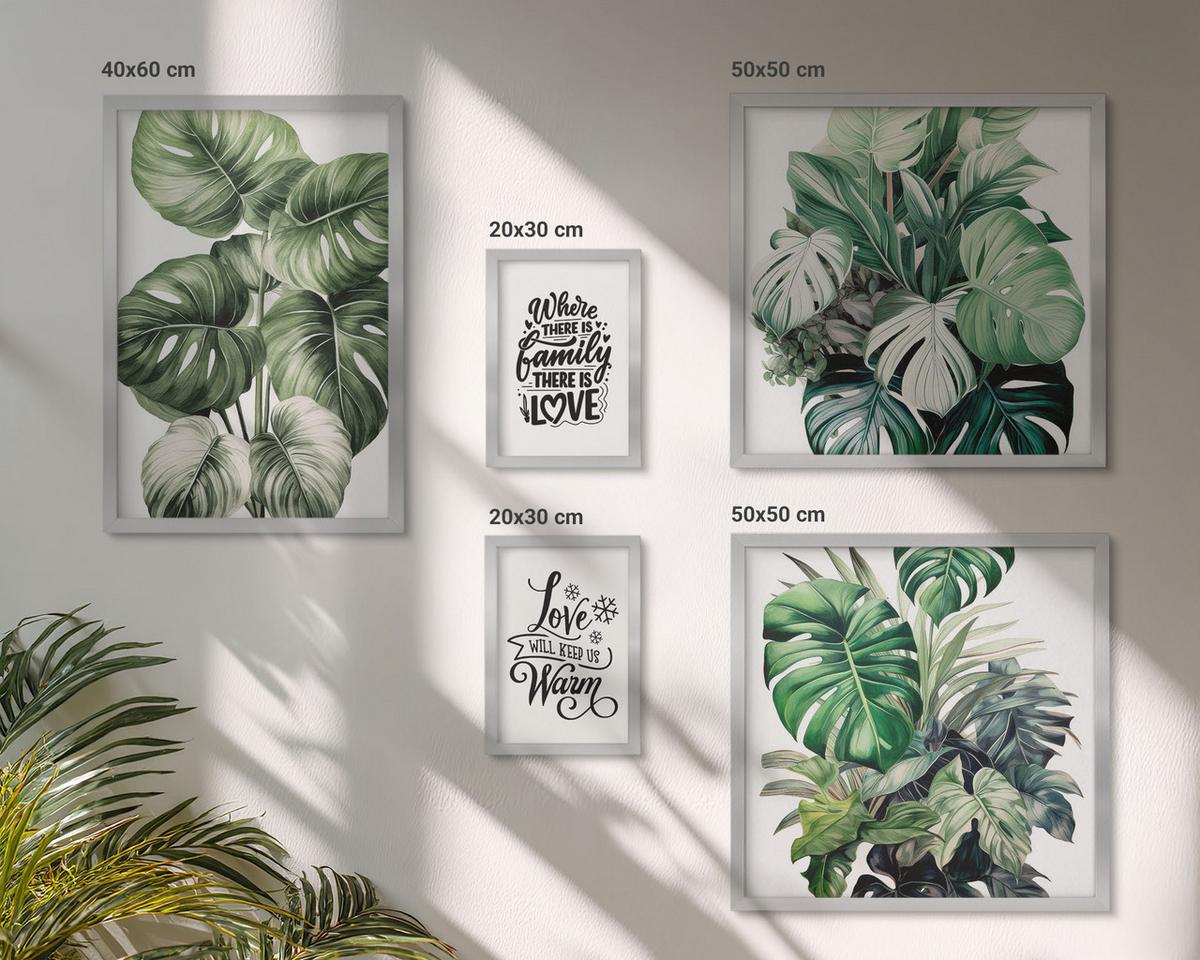 BILDER SET 5er Set - 50x50 cm & 20x30 cm & 40x60 cm Silberner Rahmen - Gemalte Abstraktionen der Natur - Silberfarben, Kunststoff (40/60cm) - TULUP
