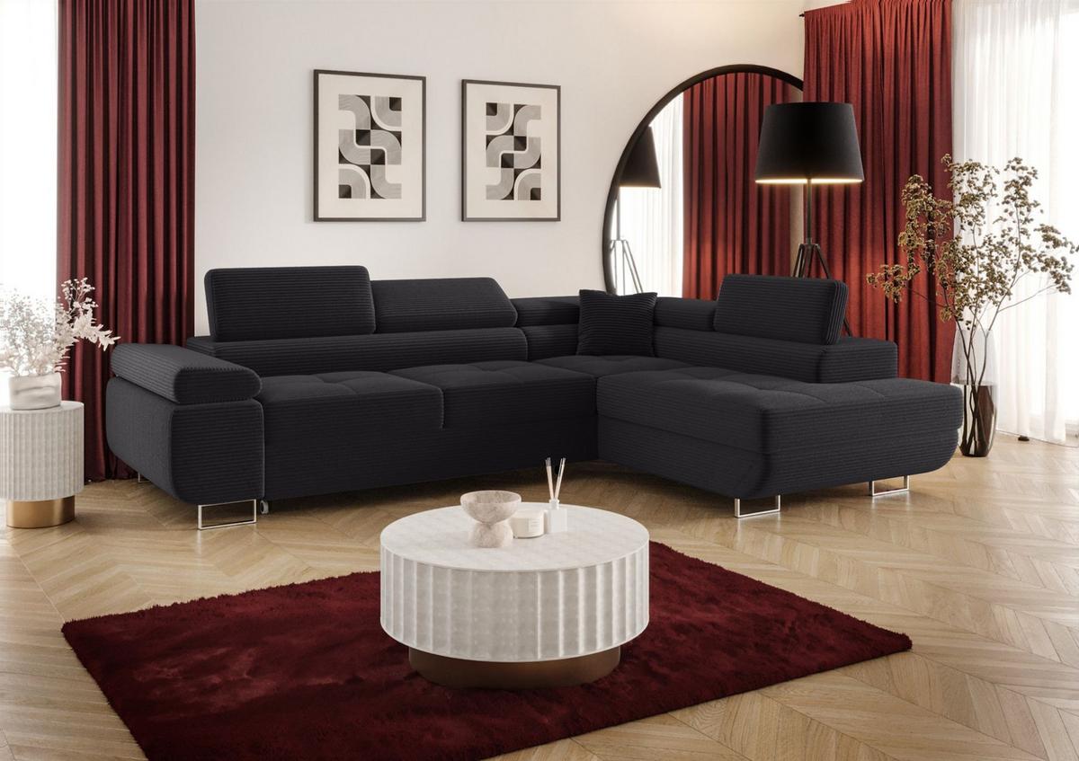 ECKSOFA Monaro Mit Schlaffunktion - Dunkelgrau, Holzwerkstoff/Textil (275/202cm) - Fun Möbel