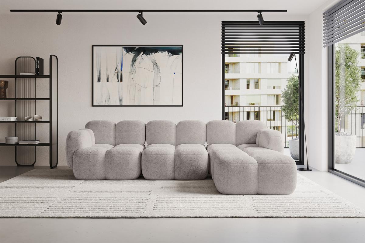 ECKSOFA modulares Sofa Rechts Miko-L2 302x205x75 Hellgrau Velours - Hellgrau/Schwarz, Holzwerkstoff/Kunststoff (302/205cm) - ALTDECOR