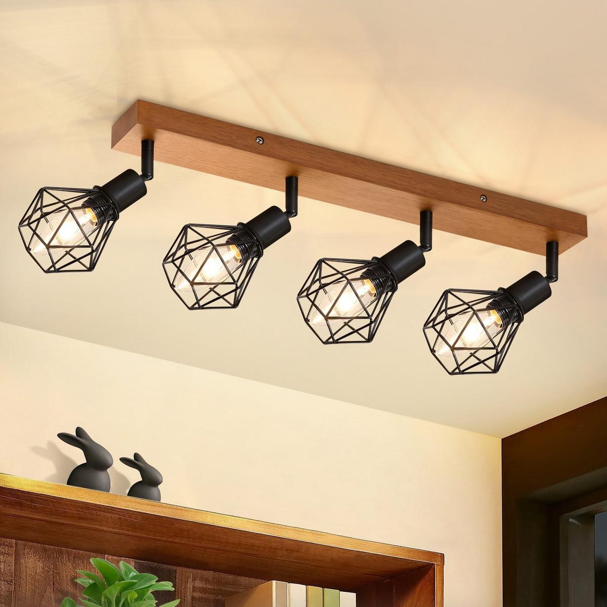 DECKENSTRAHLER Schläger 4-flammig 20/9/50 cm - Schwarz, Metall (20/9/50cm) - Nettlife