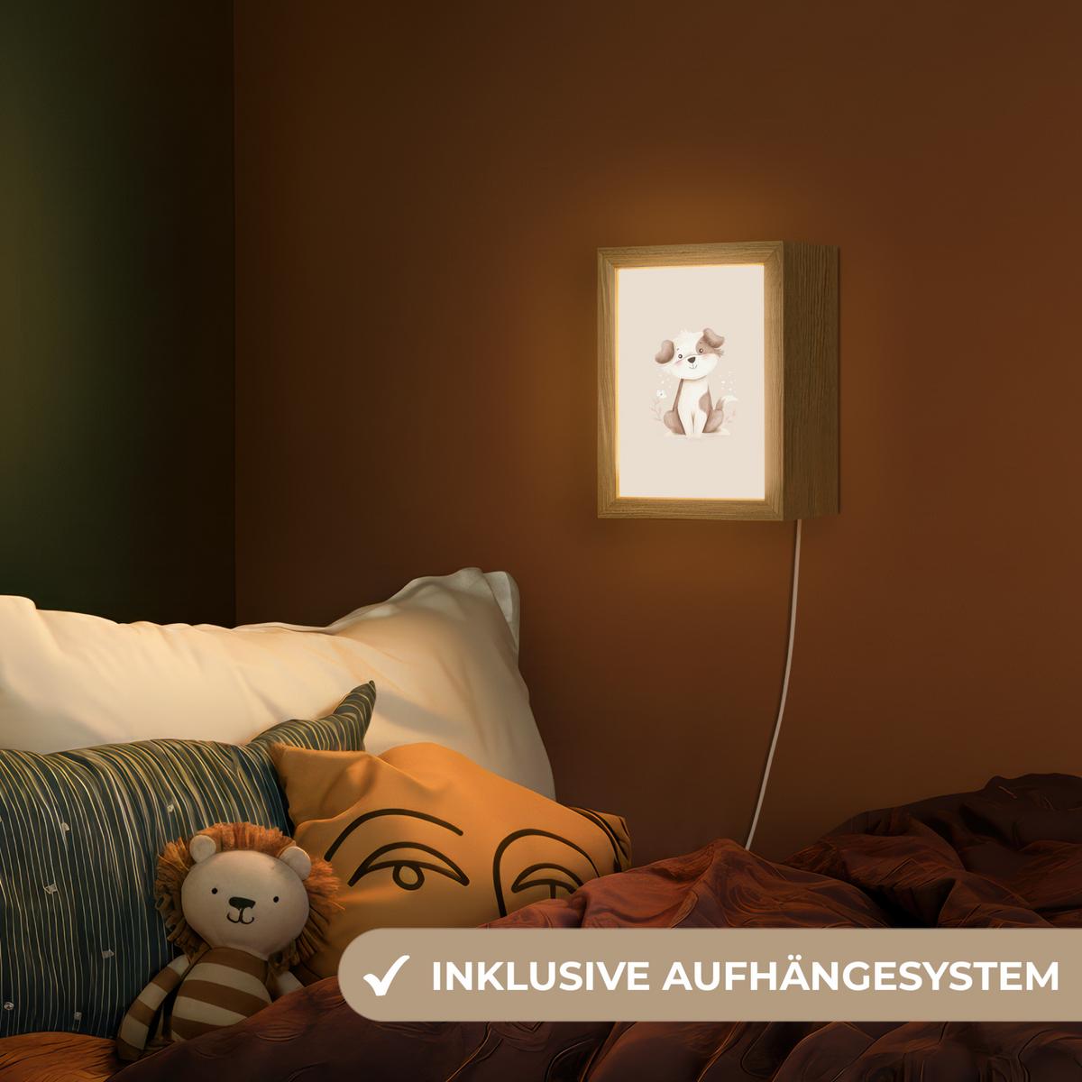 NACHTTISCHLAMPE Hund - Gefleckt - Braun 15x20 cm - Beige, Holzwerkstoff (8/15/20cm) - OnlyWow