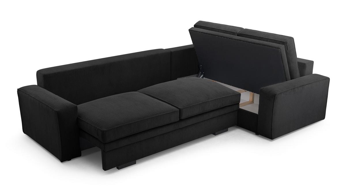 ECKSOFA L Form Treville Schwarz 296/196/94 cm – Rechts, mit Bettkasten und Schlaffunktion - Schwarz, Kunststoff/Textil (296/196cm) - AX Living