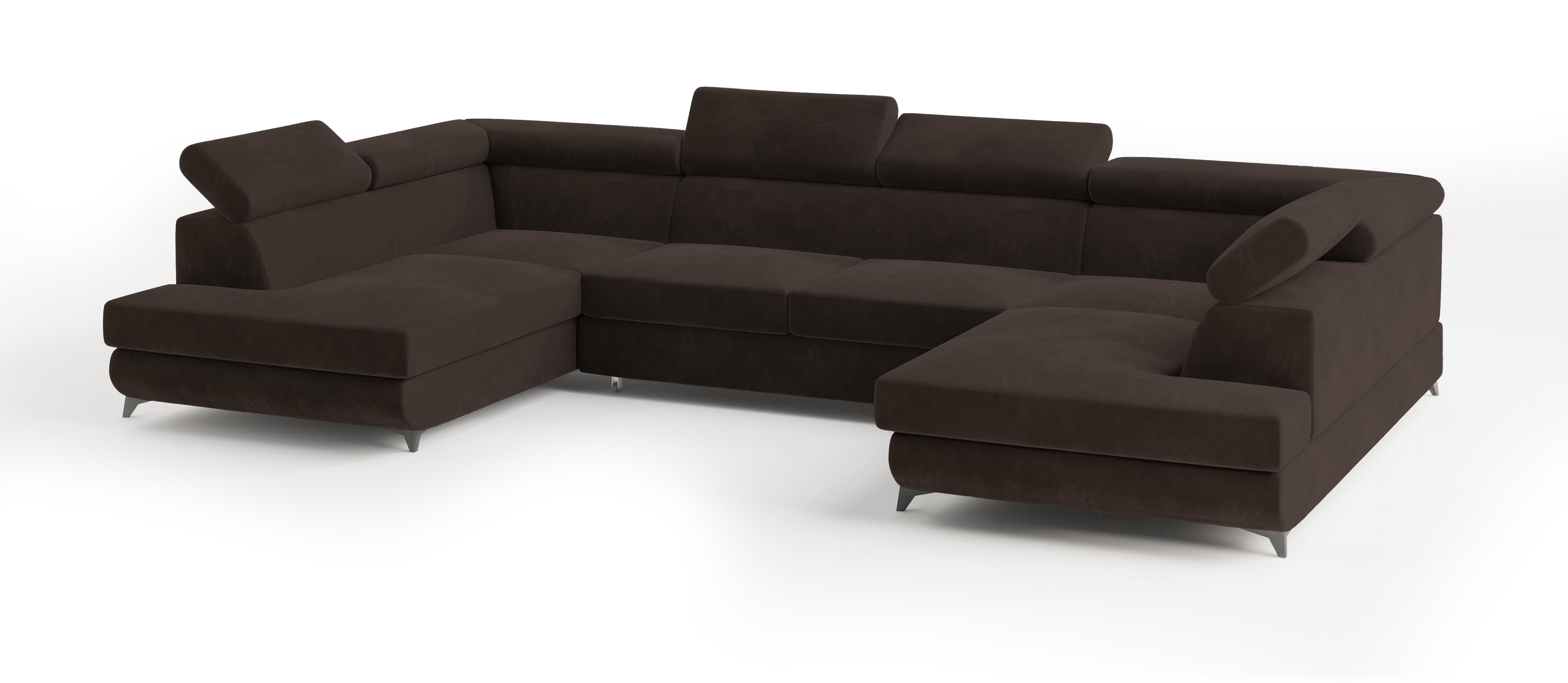 WOHNLANDSCHAFT VINTESSA Braun Velours-Stoff mit Schlaffunktion - Braun, Holz (323/89/190cm) - MASSENO
