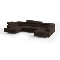 WOHNLANDSCHAFT VINTESSA Braun Velours-Stoff mit Schlaffunktion - Braun, Holz (323/89/190cm) - MASSENO