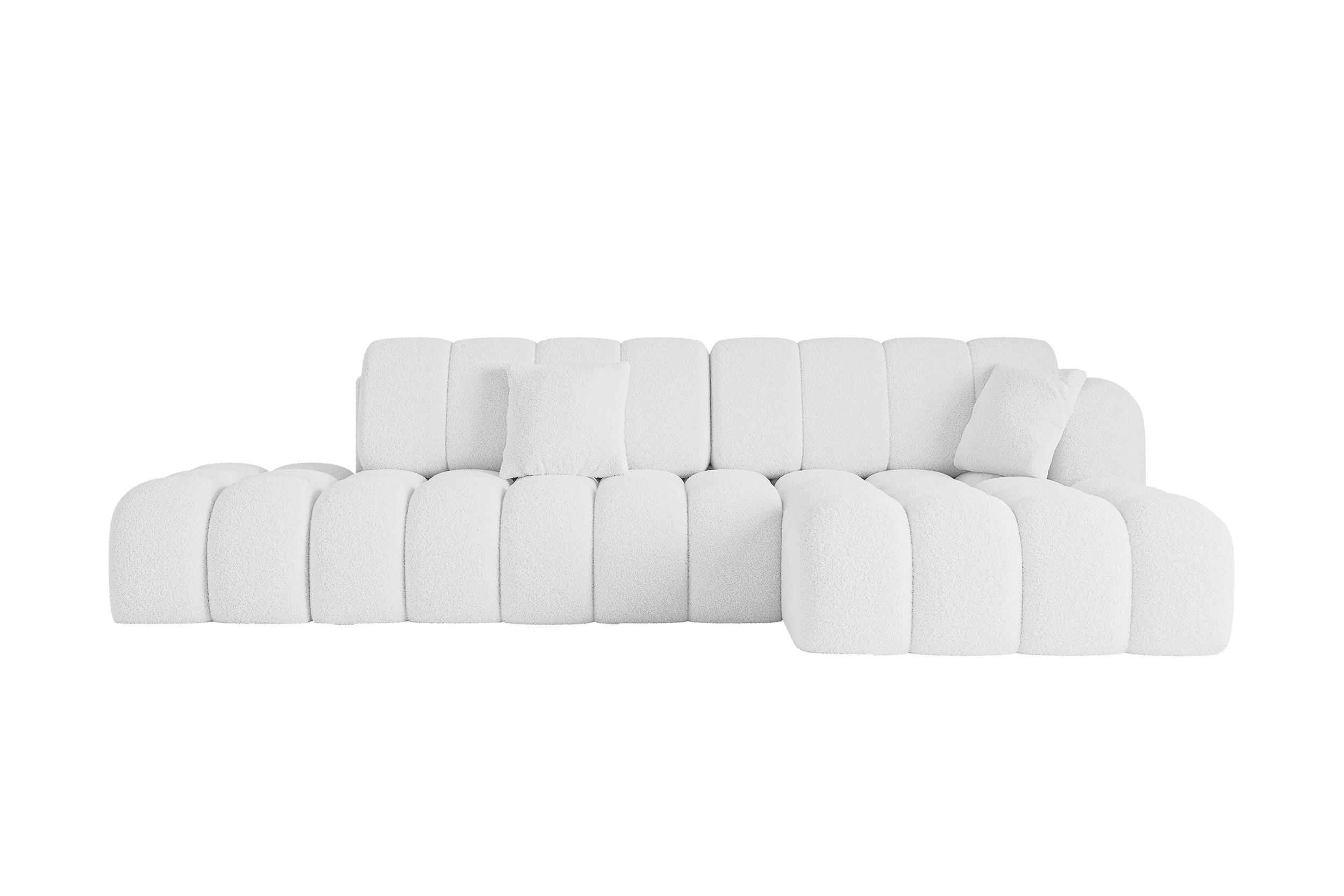 ECKSOFA mit Schlaffunktion Ottomane RECHTS OLEA-L2 321x164x75 Weiß Bouclé - Schwarz/Weiß, Holzwerkstoff/Kunststoff (164/321cm) - ALTDECOR