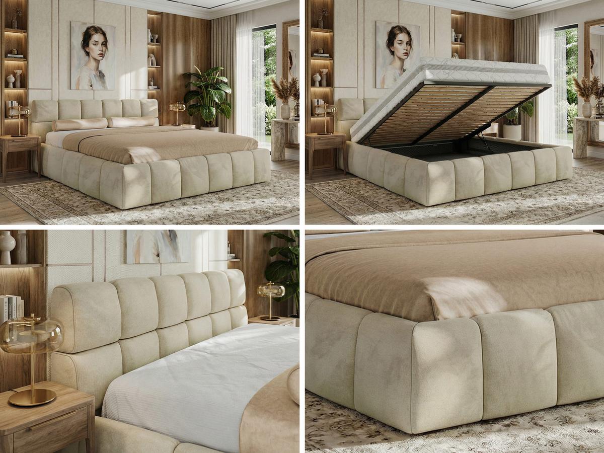 POLSTERBETT NIRA CLASSIC 140/200 - Beige Velvet - Multipocket-Matratze - Beige, Textil (140/200cm) - MKS