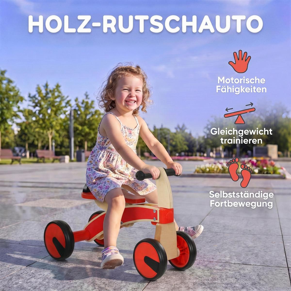 KINDER-RUTSCHAUTO Buchenholz Sperrholz Rot - Rot, Holz (52/33/38.5cm) - AIYAPLAY