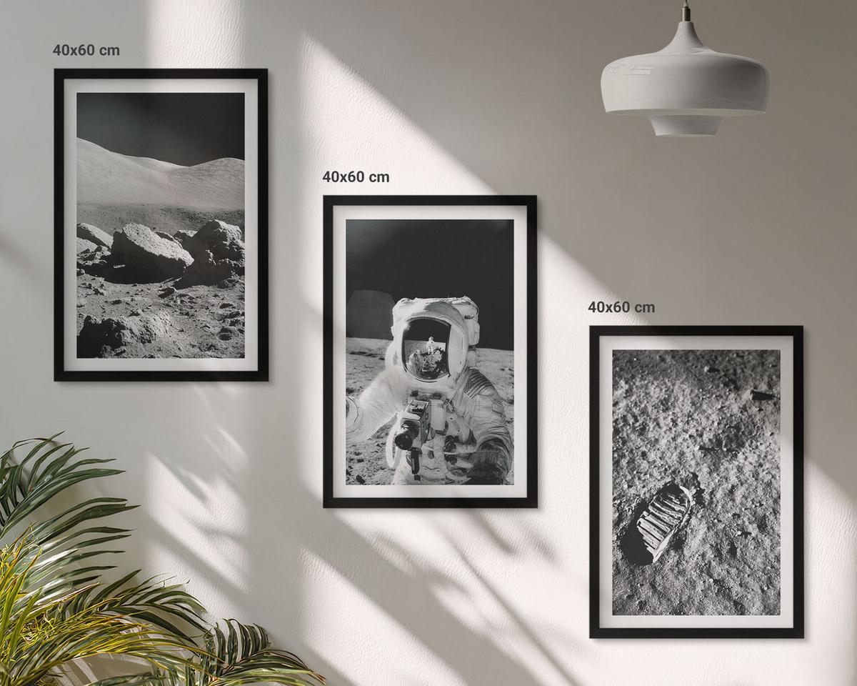 BILDER SET 3er Set - 40x60 cm Schwarzer Rahmen - NASA-Fotos vom Mond Astronaut - Schwarz, Kunststoff (40/60cm) - TULUP