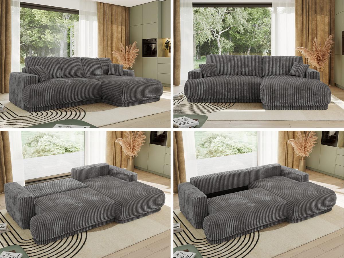 ECKSCHLAFSOFA RINA L Grau Cord - rechts - Schwarz/Grau, Kunststoff/Textil (172/266cm) - MKS