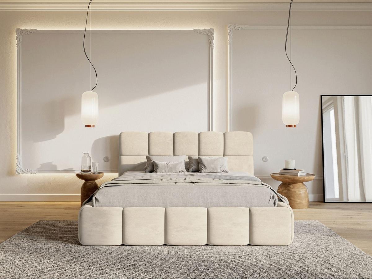POLSTERBETT Cloudy Hellbeige Samt, Bettkasten & Lattenrost, 120x200 cm - Ecru/Schwarz, Kunststoff/Textil (120/200cm) - Selsey