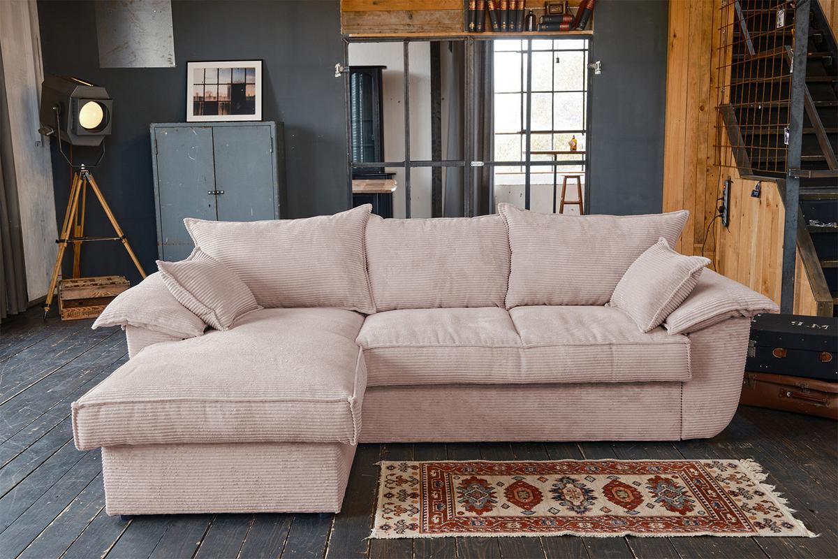 ECKSOFA DAMETO Pink Cord Mit Schlaffunktion - Pink/Schwarz, Kunststoff/Textil (266/174cm) - KAWOLA