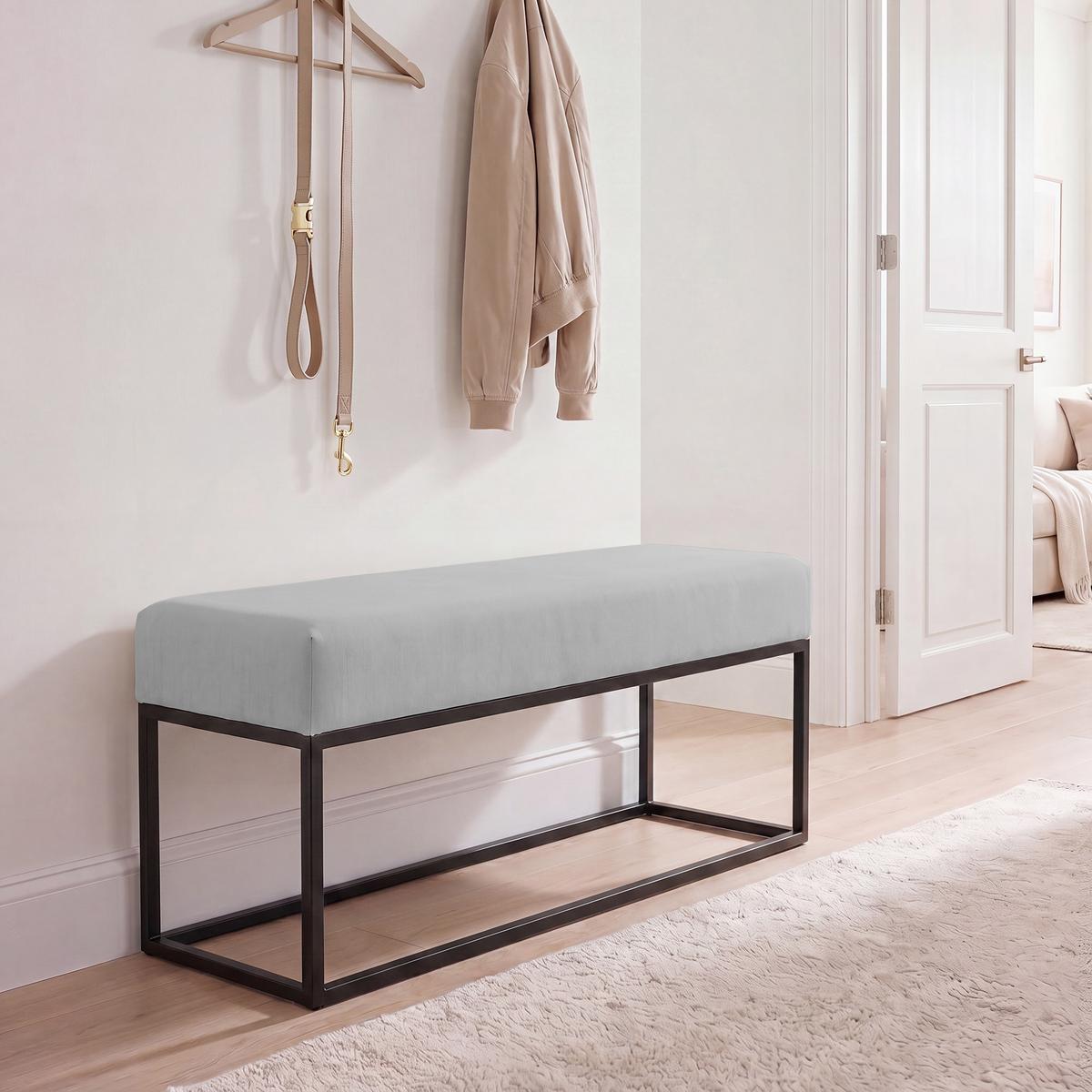 POLSTERBANK STELLA 90 cm Metallgestell, Schwarz / Grau - Grau, Textil/Metall (90/44/30cm) - Idohome