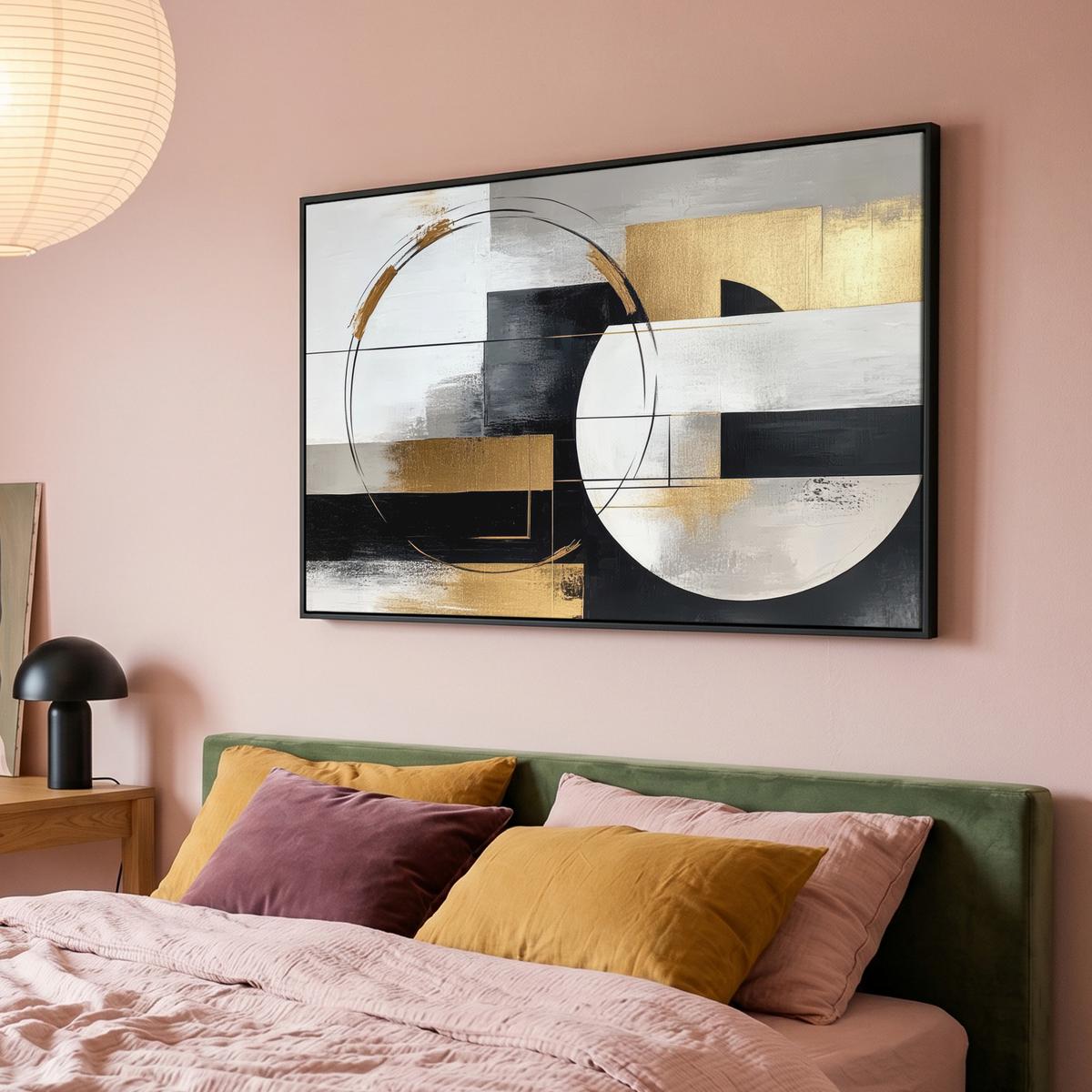 LEINWAND Bilder mit Rahmen - Abstrakt - Gold - Silber - Formen - Ästhetik - 120x80 - Multicolor, Textil (120/80cm) - MuchoWow