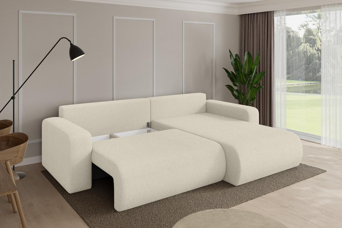 ECKSOFA mit Schlaffunktion Ottomane Rechts BERY-L 276x193x88 Beige Bouclé - Sandfarben/Beige, Holzwerkstoff/Kunststoff (276/193cm) - ALTDECOR