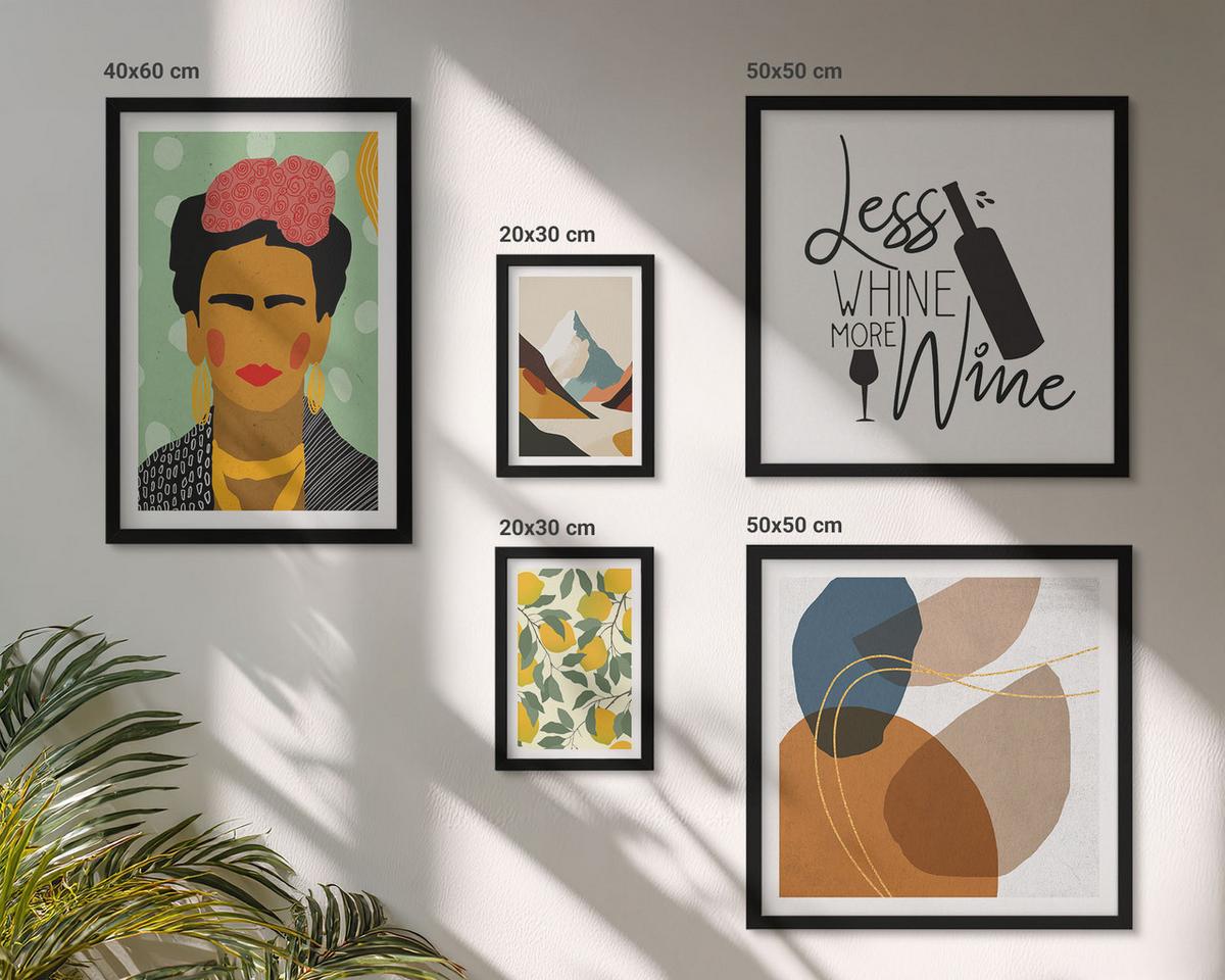 BILDER SET 5er Set - 50x50 cm & 20x30 cm & 40x60 cm Schwarzer Rahmen - Zitronenweinporträt von Frida - Schwarz, Kunststoff (40/60cm) - TULUP