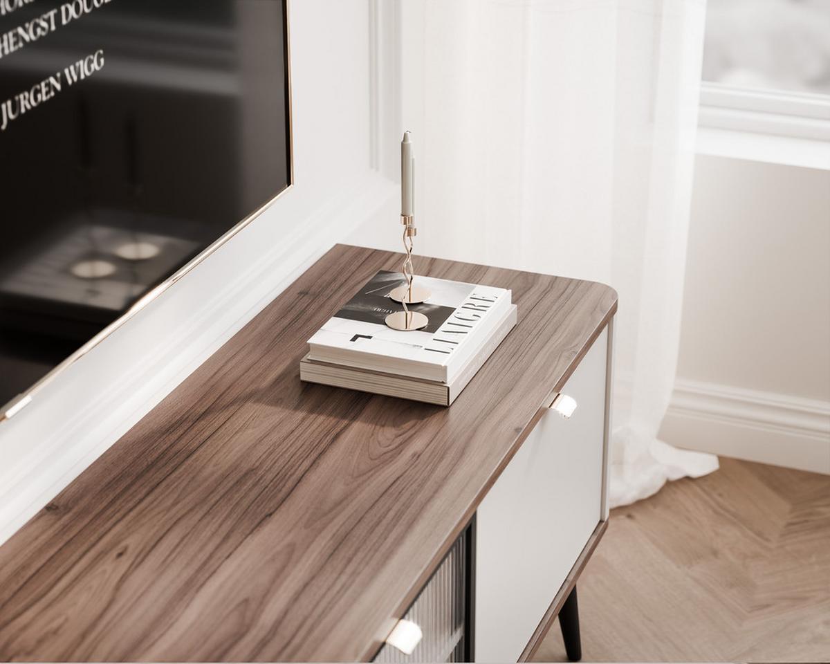 TV-LOWBOARD NAVANI stehend, 160 cm Kaschmir/Nussbaum - Nussbaumfarben/Schwarz, Holzwerkstoff/Metall (160/52/40cm) - Idohome