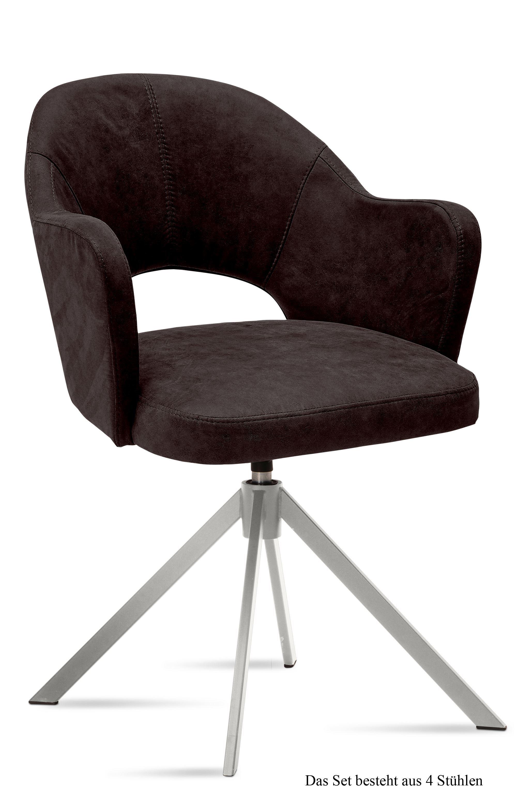 ARMLEHNSTUHL drehbar (4er-Set) Davinia 59x87x61 Edelstahl/Espresso - Edelstahlfarben/Dunkelbraun, Kunststoff (61/87/59cm) - 58aufmkessel