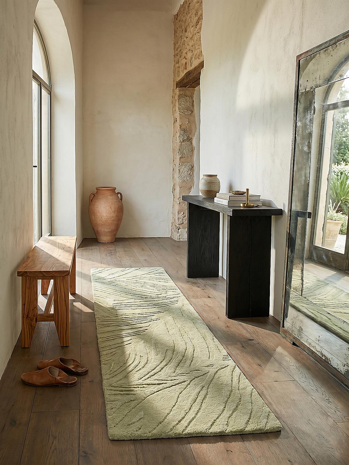 WOLLTEPPICH LEVEN, floral, Grün-Beige, 60 x 230 cm - Grün, Textil (60/230cm) - KADIMA DESIGN