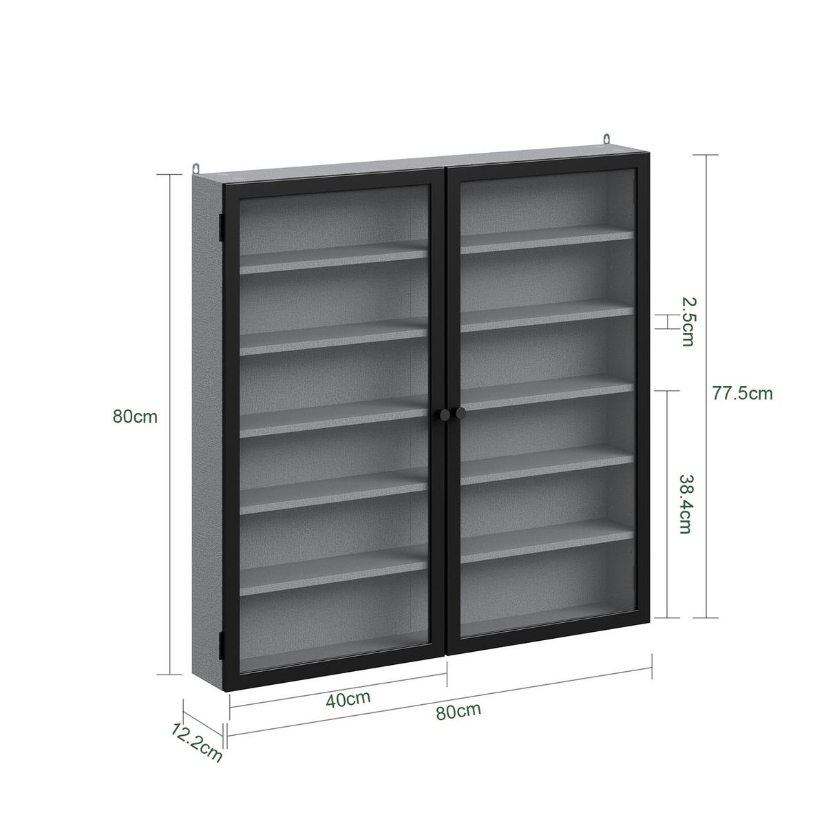 WANDSCHRANK mit Glasfront und verstellbaren Böden FSB113-H-DG - Ahornfarben/Grau, Holzwerkstoff/Fell (80/80/12.2cm) - SoBuy