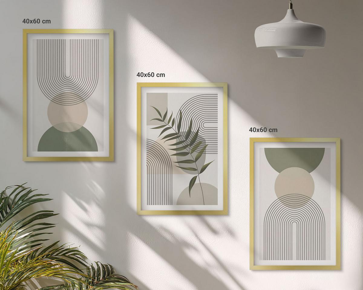 BILDER SET 3er Set - 40x60 cm Goldrahmen - Abstrakte Formen mit Grün - Goldfarben, Kunststoff (40/60cm) - TULUP