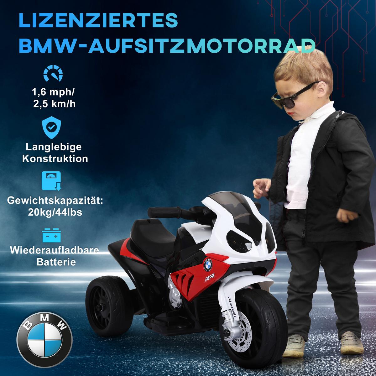 ELEKTRO Kindermotorrad Dreirad Kinderfahrzeug Lizenziert von BMW 18-36 Monate - Rot, Kunststoff (66/37/44cm) - HOMCOM