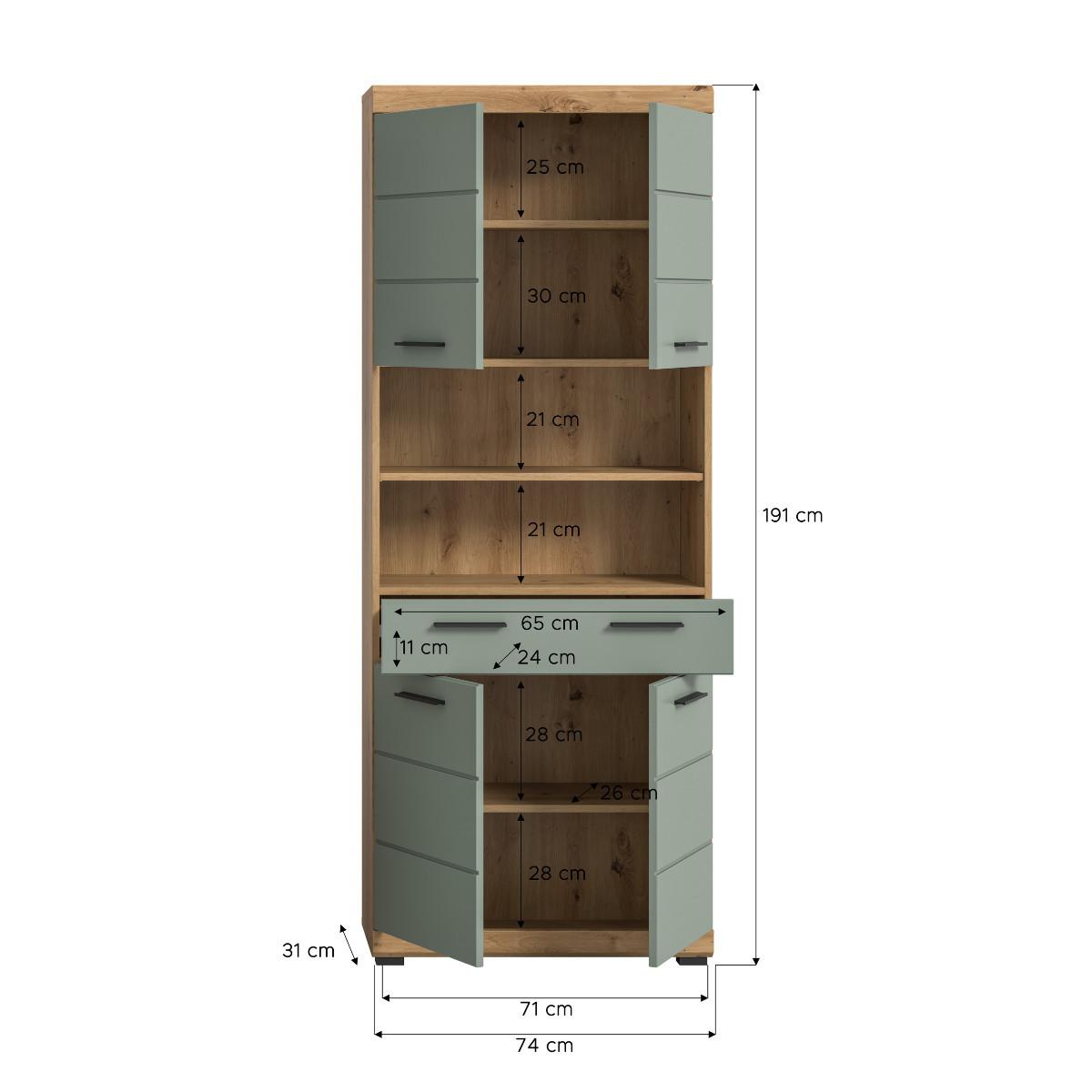 BADEZIMMERSÄULE mit 4 Türen und 1 Schublade 31/191/74 cm - Grün, Holzwerkstoff (31/191/80cm) - Calicosy