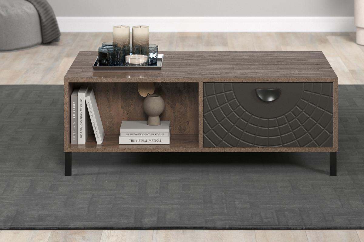 COUCHTISCH Bronze mit Rostoptik 110 cm, Beistelltisch mit Soft-Close - Rostfarben/Schwarz, Holzwerkstoff/Metall (60/110/37cm) - Top.Furn