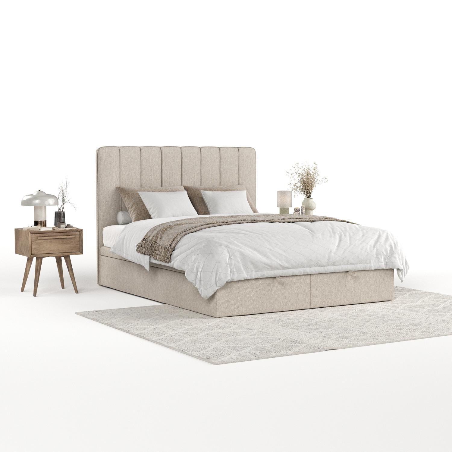 POLSTERBETT Vienna mit Stauraum 200/200 cm Hellbeige im Megan Stoff - Beige/Schwarz, Holz/Holzwerkstoff (200/200cm) - AltaBeds