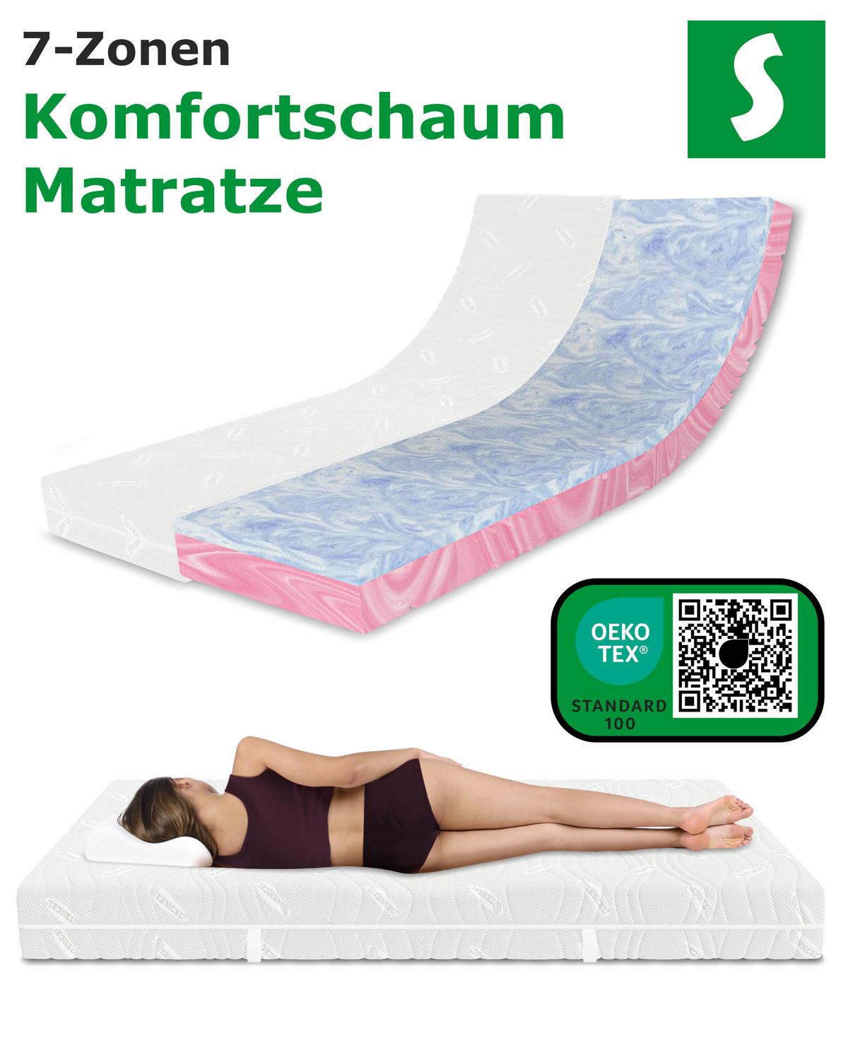 GEL KALTSCHAUM MATRATZE 90x200 cm 22 cm hoch 7 Zonen Wendematratze H2 H3 Lyocell Bezug ergonomisch druckentlastend atmungsaktiv - Weiß, Textil (90/200cm) - Schlaftroll